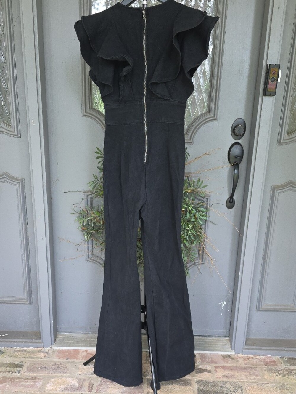 Fashion Nova Jumpsuit 'Can't Deny This' Ruffle Sleeves V-Neck Wide-Leg XS Womens - Picture 3 of 7